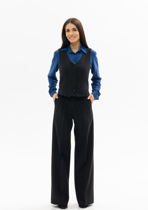 Костюм з жилетом  та брюками палаццо в  чорному кольорі - 89.24/91.24