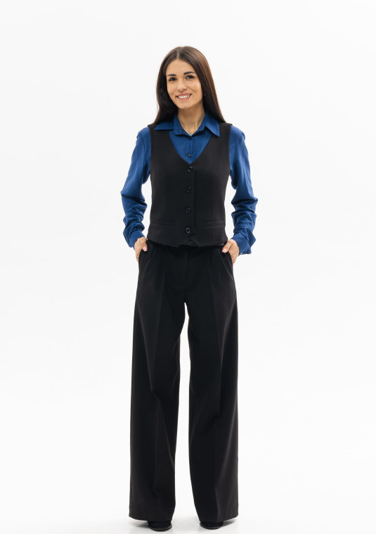 Костюм з жилетом  та брюками палаццо в  чорному кольорі - 89.24/91.24