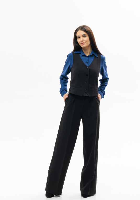Костюм з жилетом  та брюками палаццо в  чорному кольорі - 89.24/91.24