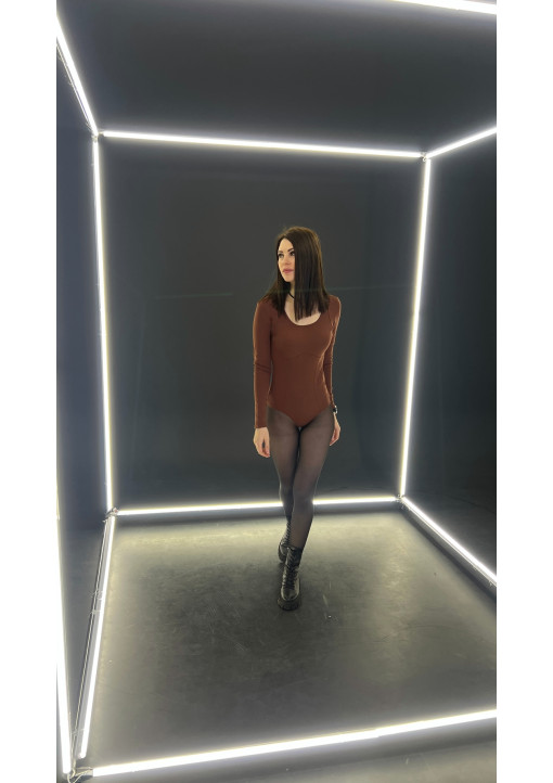 Боді  з імітацією корсета  у коричневому кольорі - 78.24